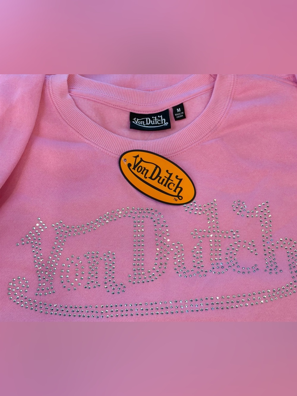 NWT VON DUTCH Women's Pink Rhinestone Logo Sweatshirt & 3 Von Dutch Socks - Picture 5 of 12